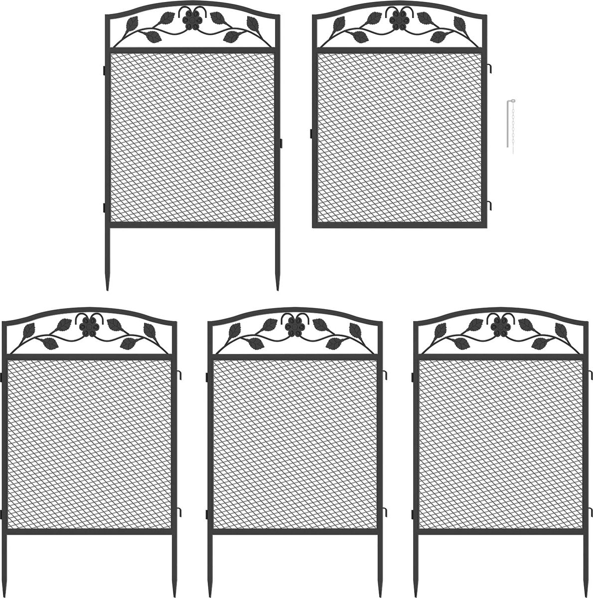 5 Panel Decorative Garden Pathway Fence - Black Metal Garden Dog Animal Barrier Border Outdoor