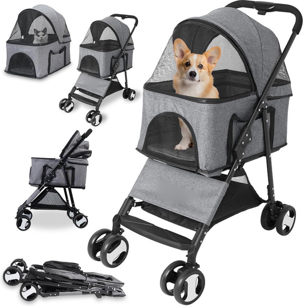 Vouwbare Hondenbuggy - Opvouwbare Dierenwage - voor Honden en Katten - 4-Wiel Dierentransport - Geschikt - voor Huisdieren tot 20 kg - Inclusief Afneembare Dekentje - en Regenhoes - Perfect Cadeau - voor Huisdiereigenaren