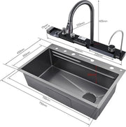 Waterfall Sink Set - Digital Display - Cup Cleaner - Waterfall - Multiple Modes - Cutting Board - Black - Modern - Unique