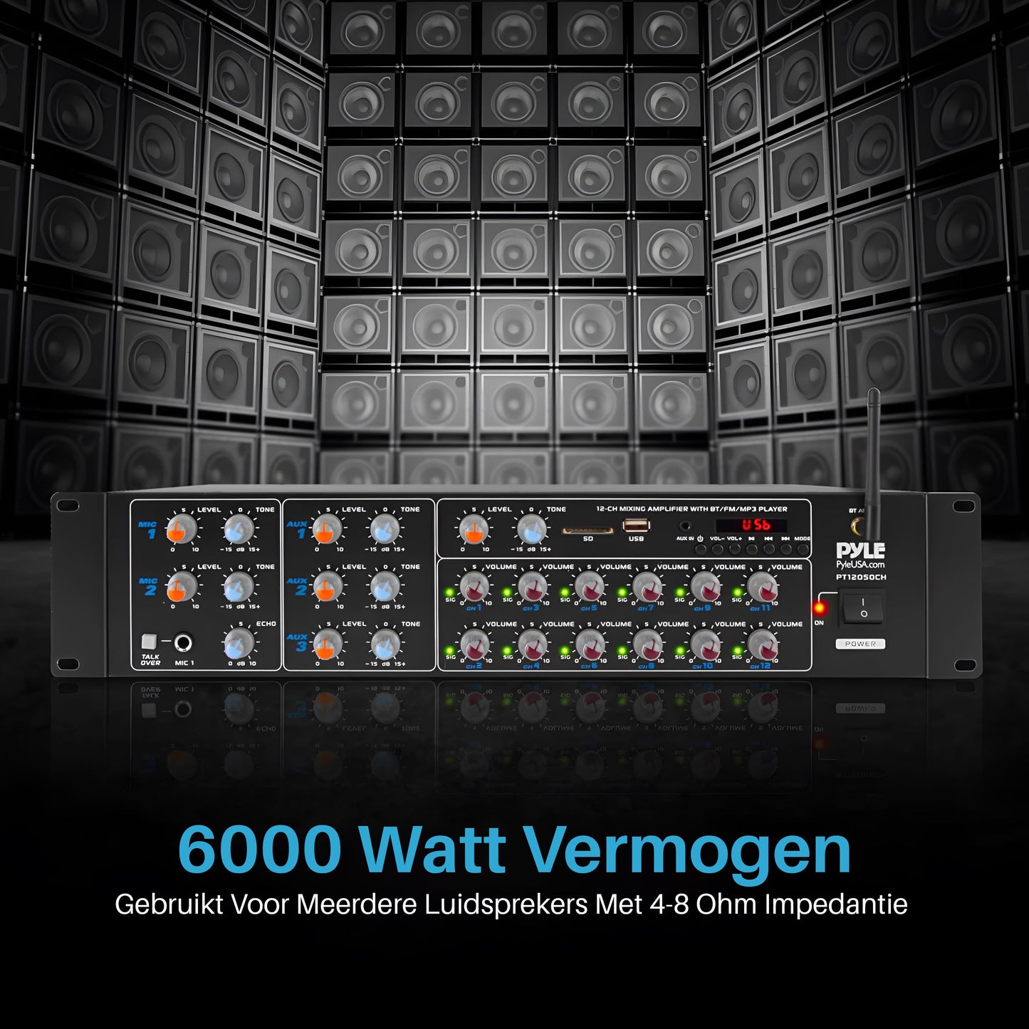 8-Kanaals Bluetooth Versterker – Draadloze Audio Versterker – Multi-Zone Mixer – Home Stereo Receiver – PA Versterker – 4000 Watt Vermogen – Voice Priority Functie