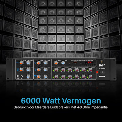 8-Kanaals Bluetooth Versterker – Draadloze Audio Versterker – Multi-Zone Mixer – Home Stereo Receiver – PA Versterker – 4000 Watt Vermogen – Voice Priority Functie