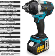 Slagmoersleutel - Elektrische Slagmoersleutel - Slagsleutel - 7200Tpm - 2x Accu - LED - Met Koffer - Blauw