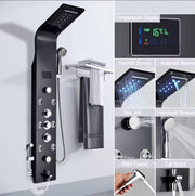 Douchekraan - Regendouche - Douchekop - Douchepaneel - 6 in 1 - Regendouche - Waterval douche - Kraan - Bidet - Massage jet - Handdouche - Waterstroom gevoed - Verlichting en LED display - Zwart