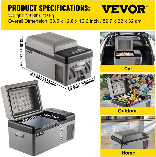 Compressor Autokoelkast - Digitale Display - 20L - AC/DC - 24V/240V - Minikoelkast, App of Handbediening - voor Thuis, Auto's, Boten, Vrachtwagens - Donkergrijs