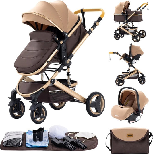 Luxury Stroller - Luxury Pram - Luxury Baby Carriage - Luxury Baby Carriage - Baby Carriage - Stroller - Baby Carriage - Pram - Pram - Pram - Foldable - 3 In 1 - 9KG - Khaki Brown