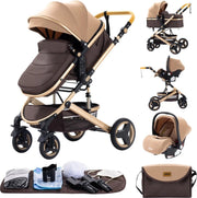 Luxe Kinderwagen - Luxe Kinderkoets - Luxe Babywagen - Luxe Baby Koets - Baby Koets - Kinderwagen - Babywagen - Kinderkoets - Inklapbaar - 3 In 1 - 9KG - Khaki Bruin