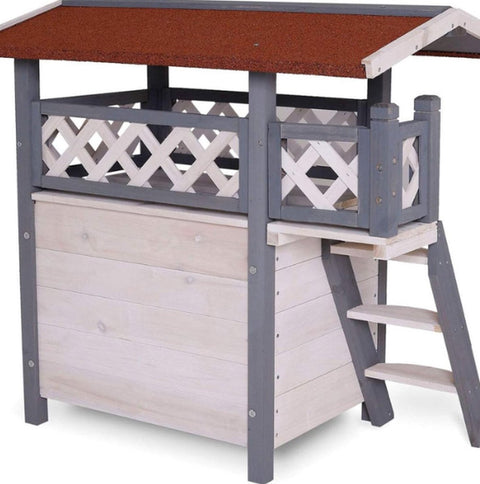 Kattenren - Kattenhuis - Kattenverblijf buiten - Grijs - Kattenhuis voor buiten - Kattenhuisje buiten - Kattenhok buiten