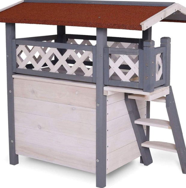 Kattenren - Kattenhuis - Kattenverblijf buiten - Grijs - Kattenhuis voor buiten - Kattenhuisje buiten - Kattenhok buiten