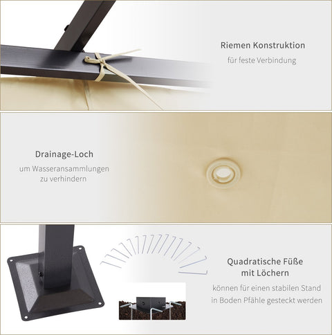 Cabrio-zonnedak - Luifel Tuinpaviljoen - Waterafstotende Luifel 3 x 3 m - Beige