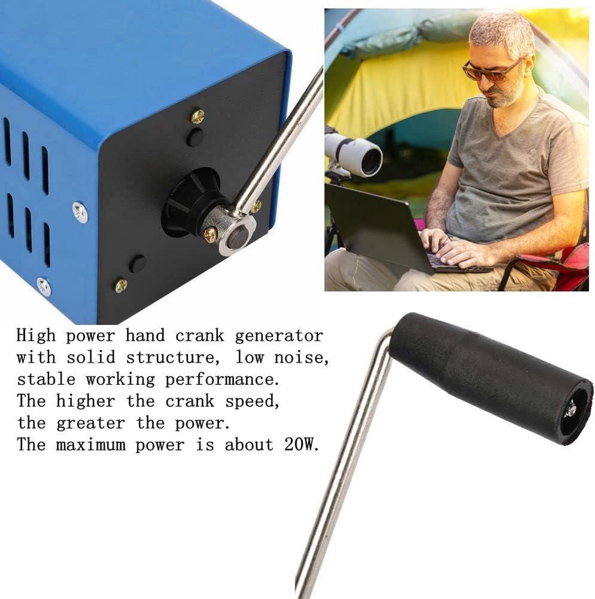 2000 RPM Crank Generator - Portable Hand Crank Generator - USB Rechargeable - Survival Training Supplies