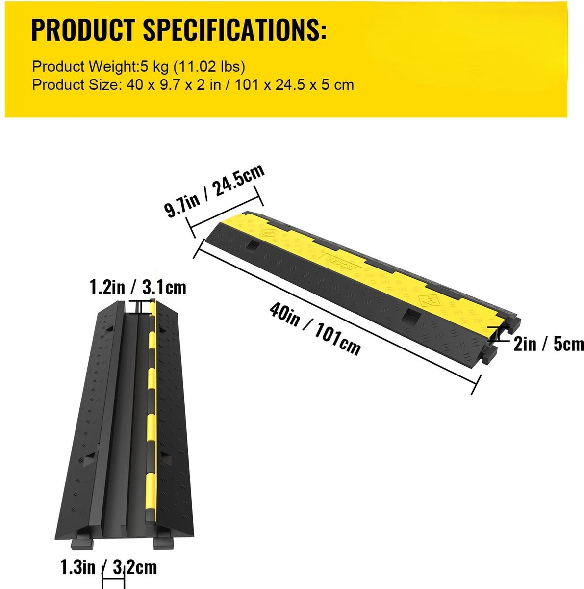 Cable protector - Cable duct - Cable bridge - Threshold - Rubber - 4 pieces - Extra sturdy - Up to 5000 kg - Black