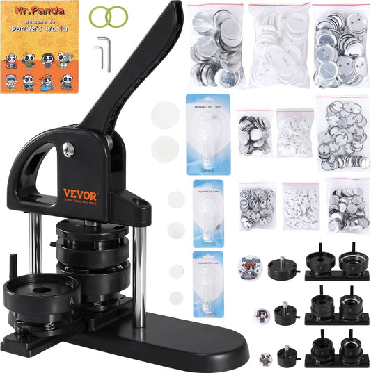 3 in 1 Button Maker - 25/32/58mm Matrijzen - 100 Blikken Hoezen en Transparante Films voor Elke Maat - Arbeidsbesparende handgreep - Kunststof en ABS,Zwart + Oranje