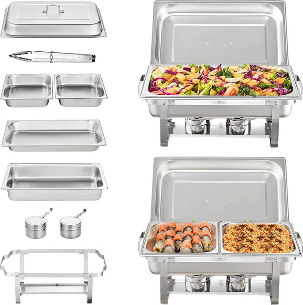 Warmhoudbakken - Buffetwarmer - Warm En Koud Eten - Buffet - Warmhoudschalen - Warmhoud Schaal - Stainless Steel - RVS - 4 Stuks