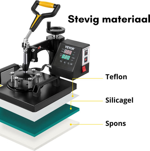 Transferpers - 2 in 1 - Drukmachine - Hittepers - Drukpers - Heat Press Machine - Sublimatie Printer - 25x30CM - Clamshell Sublimatie - Transfer Printer met Teflon Coating Powerpress DIY T-shirt Cap - Zwart