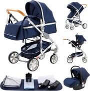 Luxe Kinderwagen - Luxe Kinderkoets - Luxe Babywagen - Luxe Baby Koets - Baby Koets - Kinderwagen - Babywagen - Kinderkoets - Inklapbaar - 3 In 1 - 9KG - Blauw