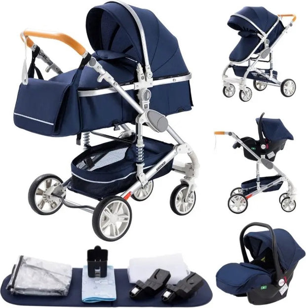 Luxe Kinderwagen - Luxe Kinderkoets - Luxe Babywagen - Luxe Baby Koets - Baby Koets - Kinderwagen - Babywagen - Kinderkoets - Inklapbaar - 3 In 1 - 9KG - Blauw