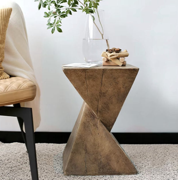 Sidetable - Kleine tafel - Nachtkastje - Eindtafel - Koffietafel - Zandloper vorm - Steen - Bruin