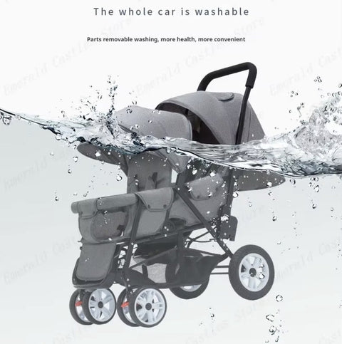 Duo kinderwagen - Duo buggy - Tweeling kinderwagen - Dubbele kinderwagen - Opvouwbaar - Met regenhoes - Rood/Goud/Zwart