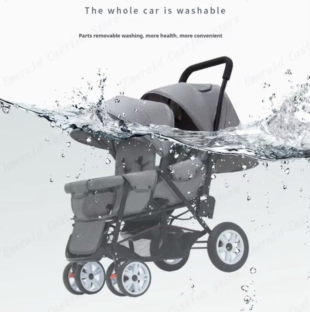 Duo kinderwagen - Duo buggy - Tweeling kinderwagen - Dubbele kinderwagen - Opvouwbaar - Met regenhoes - Rood/Goud/Zwart