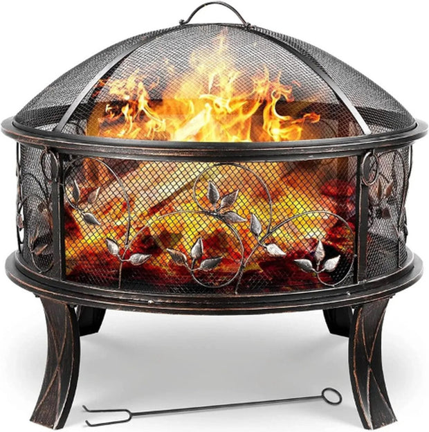 Outdoor Fire Pit - Patio Fireplace - Fire Barrel - Fire Pit With Spark Screen