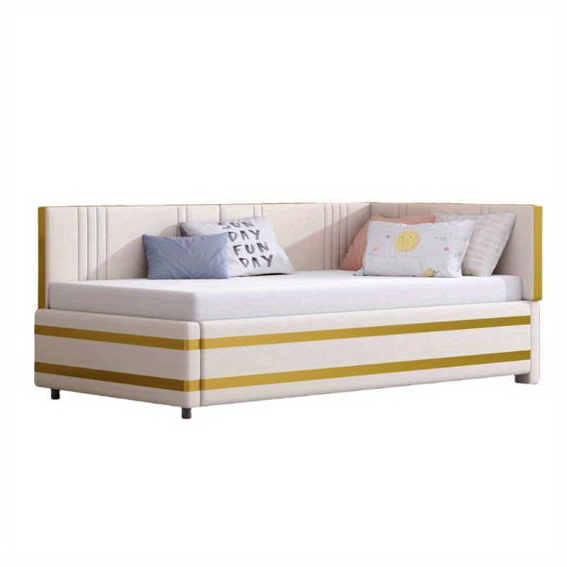 Gestoffeerd Bed – Slaapbank – Sofa Bed – Bedbank – Multifunctioneel Bed – 90x200 cm – Velours Stof Beige – Comfortabele Slatted Frame