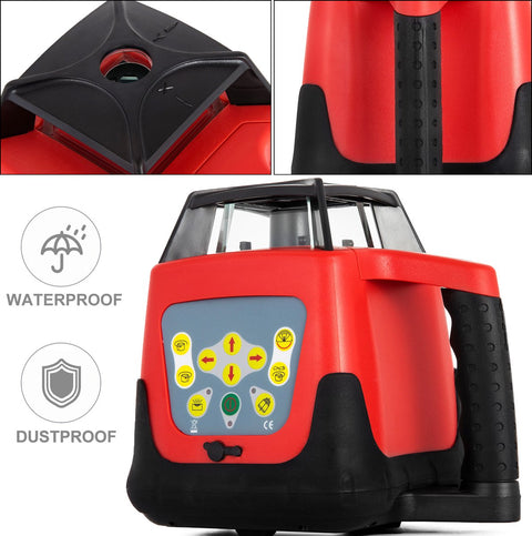 Bouw Laser Waterpas - Kruislijn Laser - Roterende Laserniveau - Zelfnivellering 360° - Waterbestendig IP55 - voor Aftekenen - Nauwkeurig Frame & Trusswerk Uitvoeren - Timmerwerk - Planken - Rood