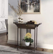 Side table - Hall table - Hall table - Antique look - Dark wood - Bamboo - With drawer - Gold accents - Dark brown