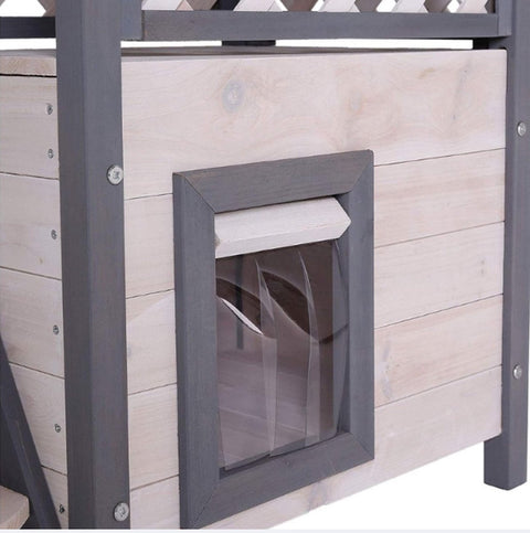 Kattenren - Kattenhuis - Kattenverblijf buiten - Grijs - Kattenhuis voor buiten - Kattenhuisje buiten - Kattenhok buiten