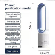 Torenventilator - Torenventilator Inclusief Afstandsbediening - Luchtzuiveraar - Luchtkoeler - Bladloos - 8 Snelheden - Bladloze - Ultra stil - Blauw