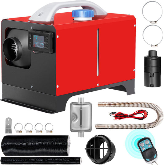 Diesel Air Heater - All-in-one - 12V - 5KW - Diesel Parking Heater - Diesel Heater with Remote Control and LCD Display - for Cabin of Various Cars/Buses/Campers/Trucks - Red