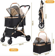 Hondenbuggy - Luxe huisdieren buggy - Buggy - Hondenwagen - Honden en katten - Opvouwbaar - Met opbergruimte - Zilver/Zwart