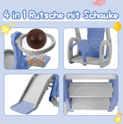 Glijbaan voor kinderen - 4 in 1 kinderglijbaan, schommel met basketbalstandaard, klimladder, schommel, tuinglijbaan voor binnen en buiten