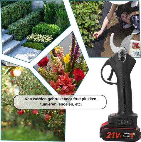 Elektrische Snoeischaar - Met 2 Oplaadbare Accu's - Inclusief Opslagcase En Montagekit - Gemakkelijk Snoeien En Tuin Onderhouden -  21V - Zwart