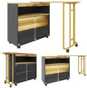 Uitschuifbare Bartafel met Opbergruimte - Moderne Verplaatsbare Bartafel - Telescopische Bartafel met LED - Bartafel - Bistrotafel - Hoge Tafel - Kookeiland - Bistrotafel - (138-204×39×105cm) - Zwart & Goud