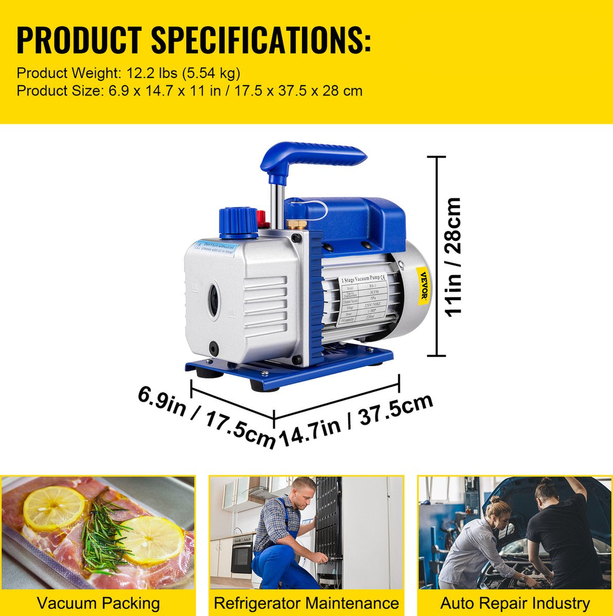 Vacuümpomp - 3CFM - 1Traps - Airconditioningpomp - 220ml Olie Capaciteit