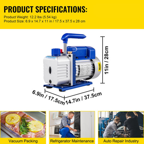 Vacuümpomp - 3CFM - 1Traps - Airconditioningpomp - 220ml Olie Capaciteit