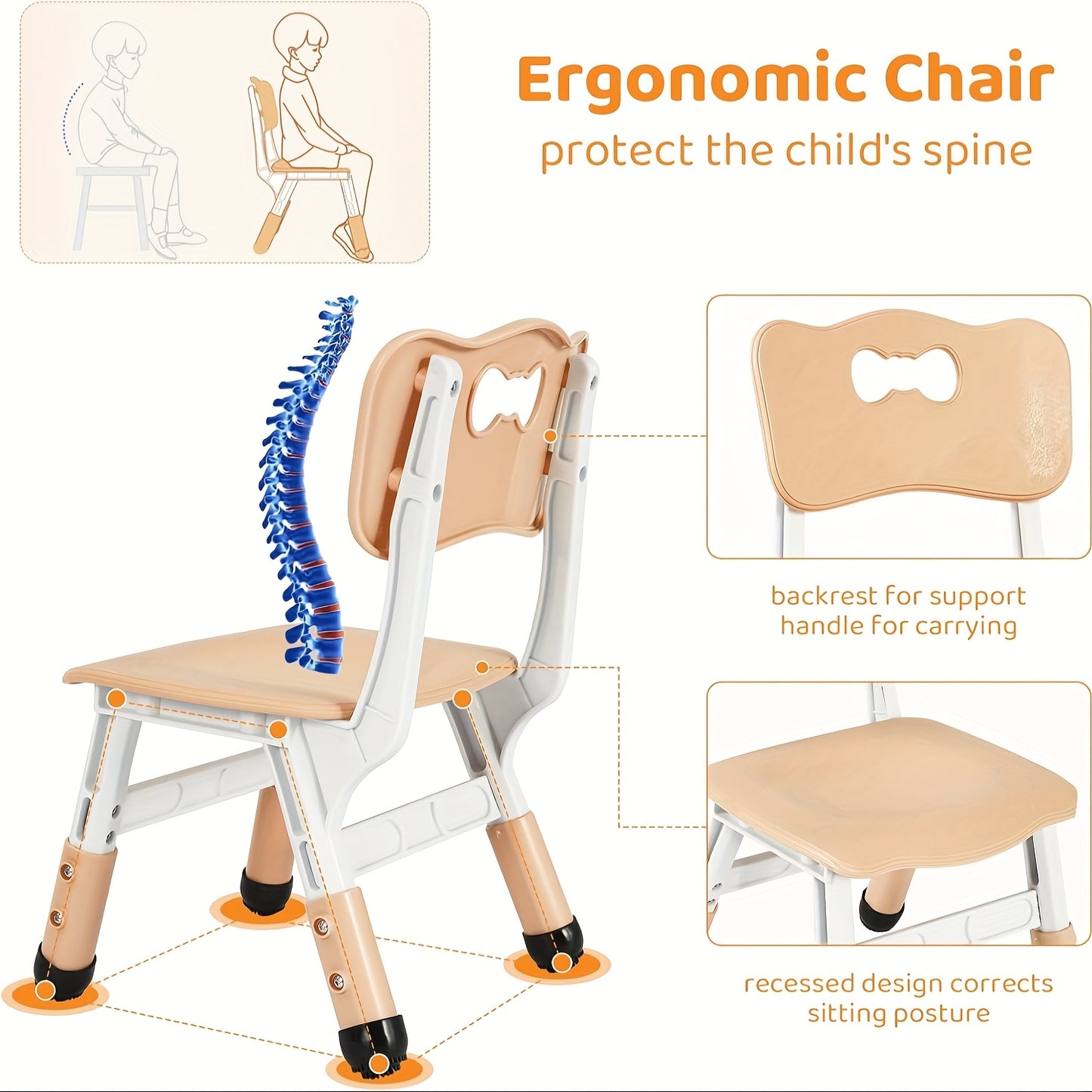 Kinderstoel – Kindertafel – Stoelenset – Kindermeubilair – Kleuterstoel – Verstelbare Hoogte – Duurzaam HDPE Kunststof