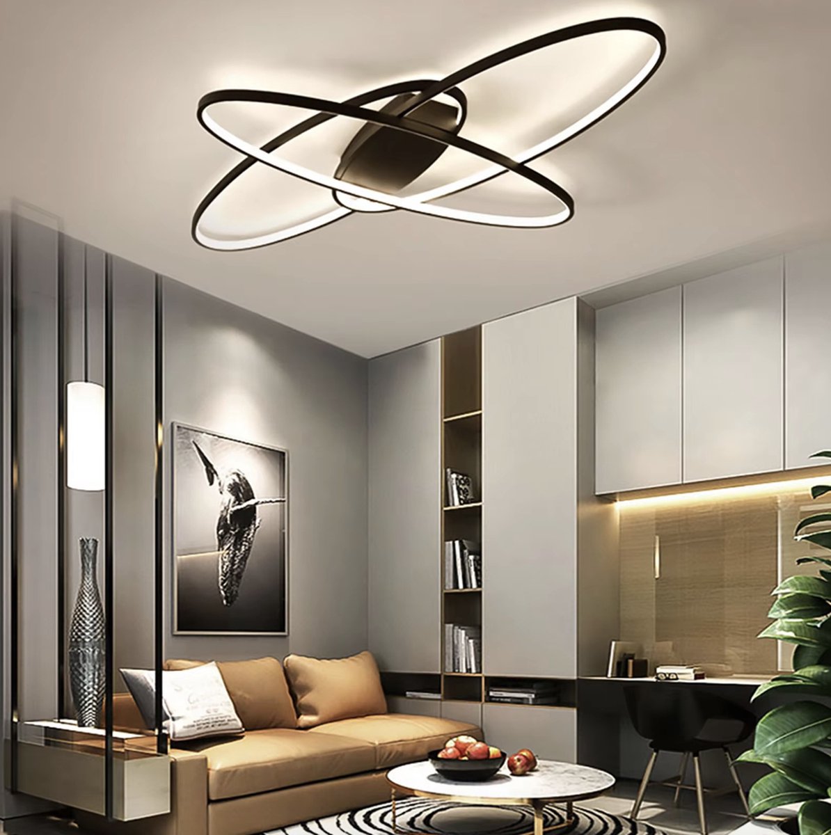 Design plafondlamp - Plafondlamp - Modern - LED - 3 kleuren dimbaar - Aluminium - Zwart