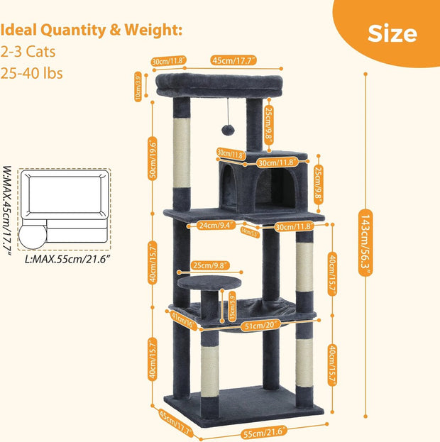 Krabpaal voor katten - Krabpaal voor grote katten - Krabpaal kat - Met een ruim kattenhok - 4 plateau's