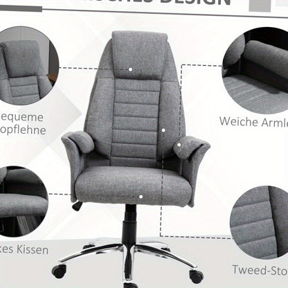 Ergonomische Bureaustoel – Comfortstoel – Kantoormeubilair – Werkstoel – Thuiswerkstoel – Verstelbare Zithoogte Tot 115 cm – Duurzaam Glas- en Roestvrij Stalen Frame – Grijs Gemêleerd