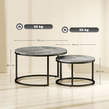 Bijzettafels – Salontafel – Side Table – Nachtkastje – Tafelset – Industrieel Design – Metalen Frame – Cement Look – Ruimtebesparend – Duurzaam MDF