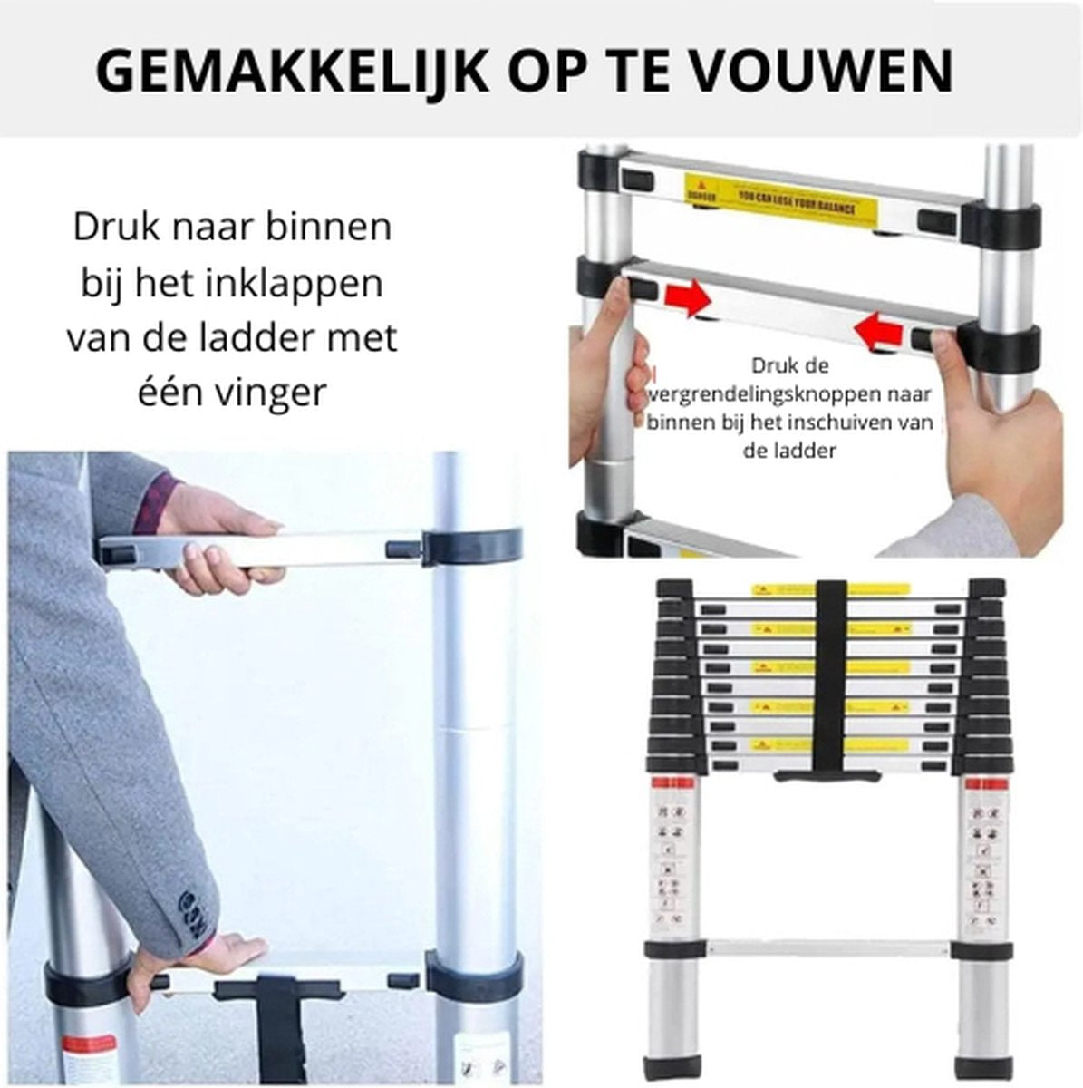 Telescopische Ladder - 6.2 Meter - Afneembare Haken - Uitschuifbare Treden - Opvouwbare - Antislip Voeten - Klussen - Trap