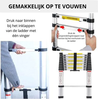 Telescopische Ladder - 6.2 Meter - Afneembare Haken - Uitschuifbare Treden - Opvouwbare - Antislip Voeten - Klussen - Trap