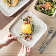 Dinnerware set white/orange - Ceramic - Square - Nevel - 8 large plates - 8 small plates - 8 bowls - 24 pieces - White - Orange