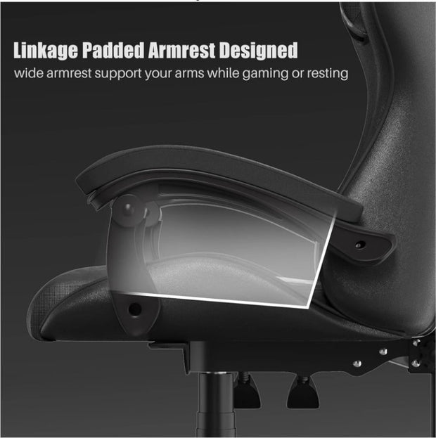 Gaming Chair - Gaming Chair - Ergonomic Pu Leather Computer Chair - Office Chair with Headrest and Lumbar Support - Racing Chair Black