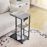Sidetable - C-vorm eindtafel - Banktafel - Bijzettafel - Op wieltjes - Usb/Usb-c - Stopcontact - Grijs/Zwart