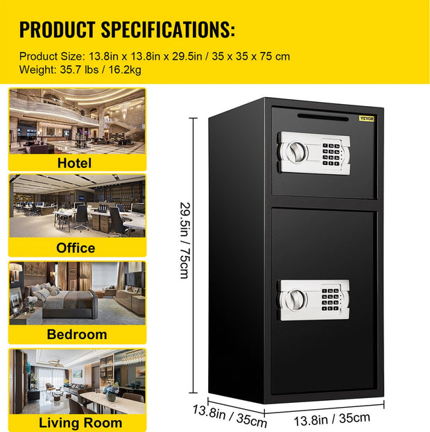 Kluizen - Digitale Elektronische Kluis - 74L - Robuust Staal - Geschikt voor Thuisopslag - Zwart