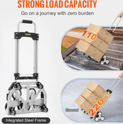 Trappentroler - 50-100 kg - Steekwagen Trap - Opvouwbaar Aluminiumlegering - In Hoogte Verstelbare Handgreep - 82-116 cm - 4 Universele Wielen - 39 x 27 cm - voor Magazijnen - Luchthaven - Winkelcentrum