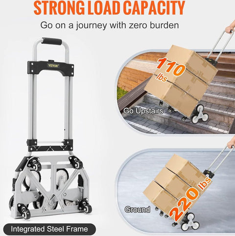 Trappentroler - 50-100 kg - Steekwagen Trap - Opvouwbaar Aluminiumlegering - In Hoogte Verstelbare Handgreep - 82-116 cm - 4 Universele Wielen - 39 x 27 cm - voor Magazijnen - Luchthaven - Winkelcentrum