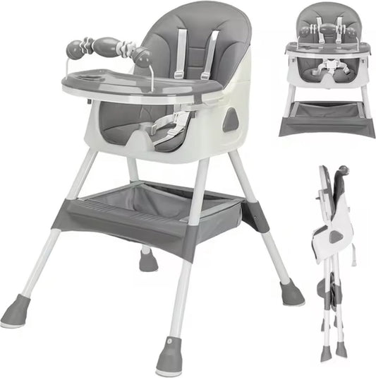 High chair - Baby chair - Baby chair - Baby dining chair - Baby chair for at the table - Foldable - Adjustable - With play arch - Gray